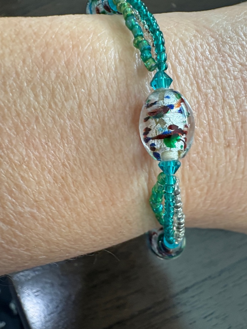 Sterling Silver Clasp and Handcrafted Teal Glass Bead Women's Bracelet